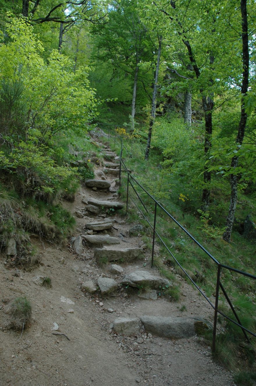 Chemin escarpé vers le bas de la cascade de Runes